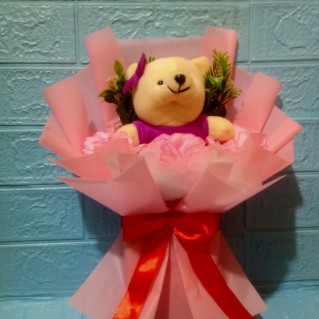 BUKET BONEKA BUNGA TEDDY BEAR/BUKET BONEKA ULANG TAHUN/BUKET BONEKA WISUDA/KADO ULANG/KADO PACAR