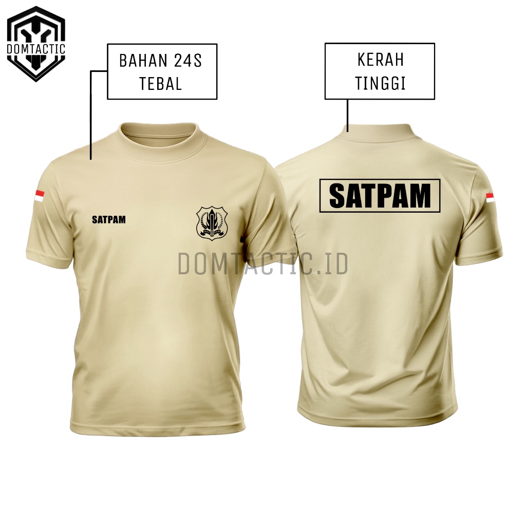 Kaos Satpam/Security Cream Motif Kotak Kerah Tinggi Warna Krem Bahan 24s Tebal - Baju Satpam Securit