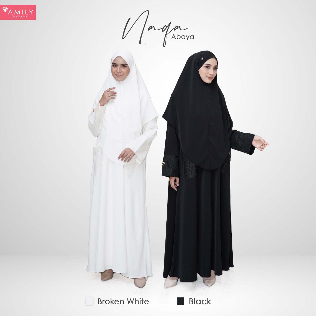 NAQA ABAYA ORI AMILY HIJAB KHIMAR BANDANA GAMIS SYARI MURAH CANTIK DRESS HAJI UMROH PUTIH WHITE BLAC
