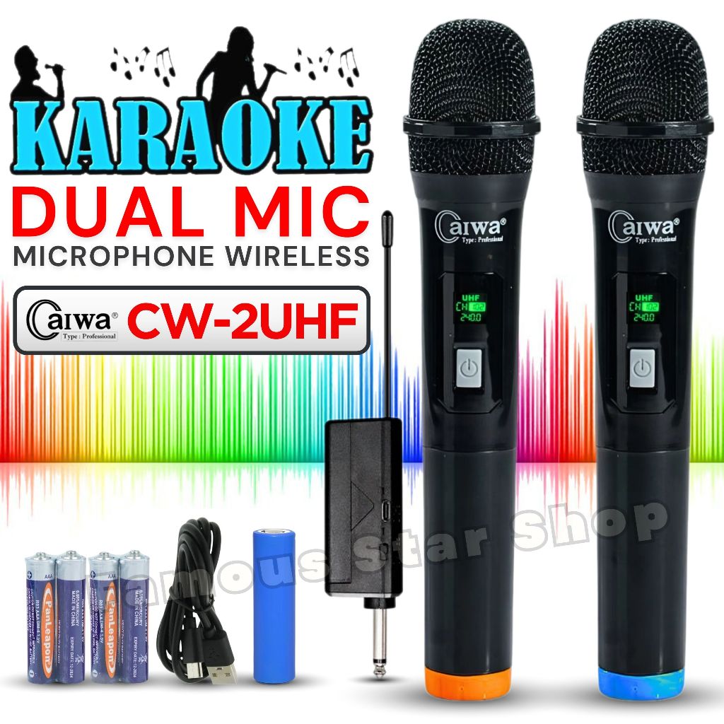PROMO 2pc Mic Wireless Mic Tanpa Kabel Suara Jernih Anti Noise Profesional Microphone Cas USB CAIWA 