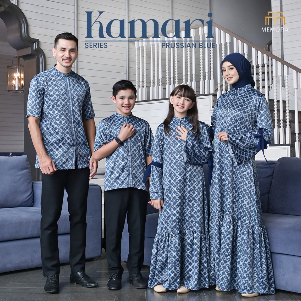 KODE M8X Baju Couple Pasangan Lebaran 225 Series KAMARI PRUSSIAN BLUE By Memora  Baju Couple Keluarg