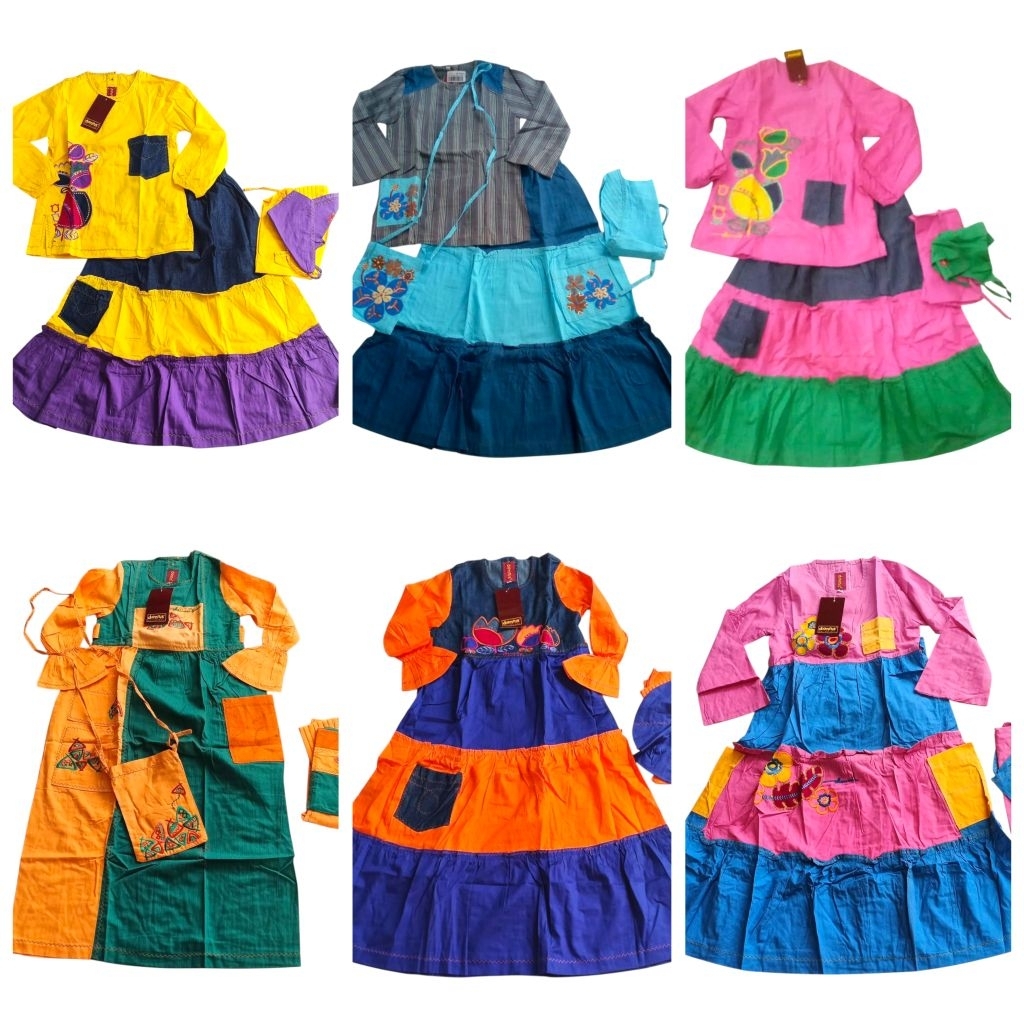 Dannis Size 6 Usia 6-7 Tahun Baju Muslim Anak Perempuan Setelan Rok Gamis Overall Dress
