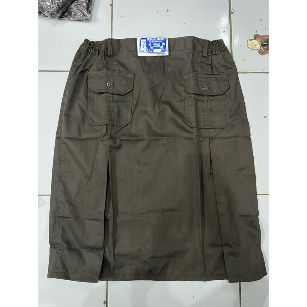 Seragam Sekolah Rok Span Pendek Pramuka Saku 2 depan SD SMP
