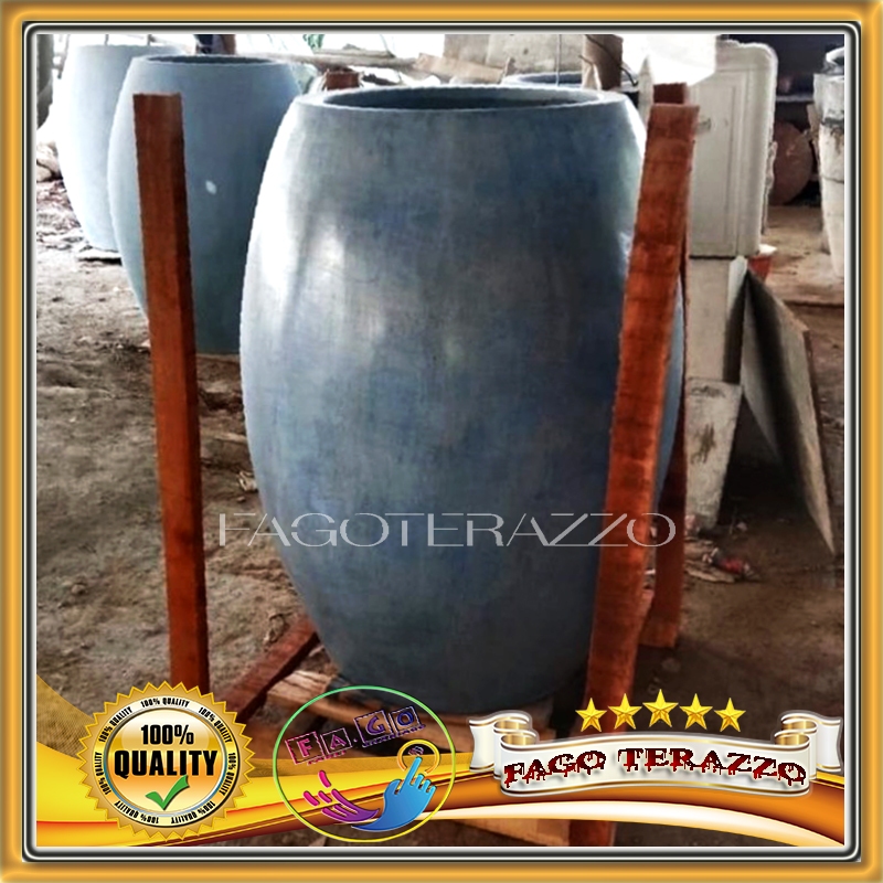 Pot Tanaman Teraso Gentong Biru Pot Jumbo Terazzo Handmade