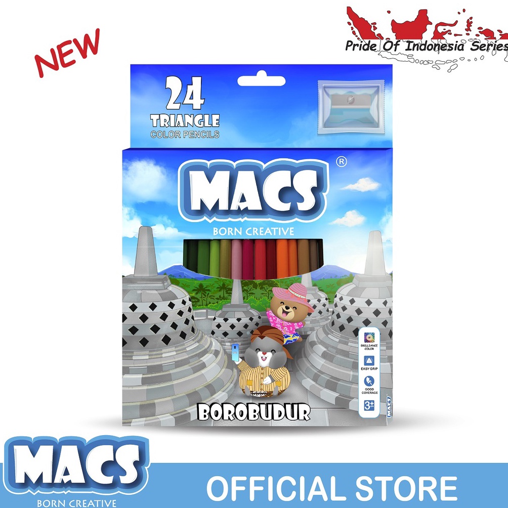 

KODE N25O Macs Pensil Warna Borobudur 24 Color Pencils