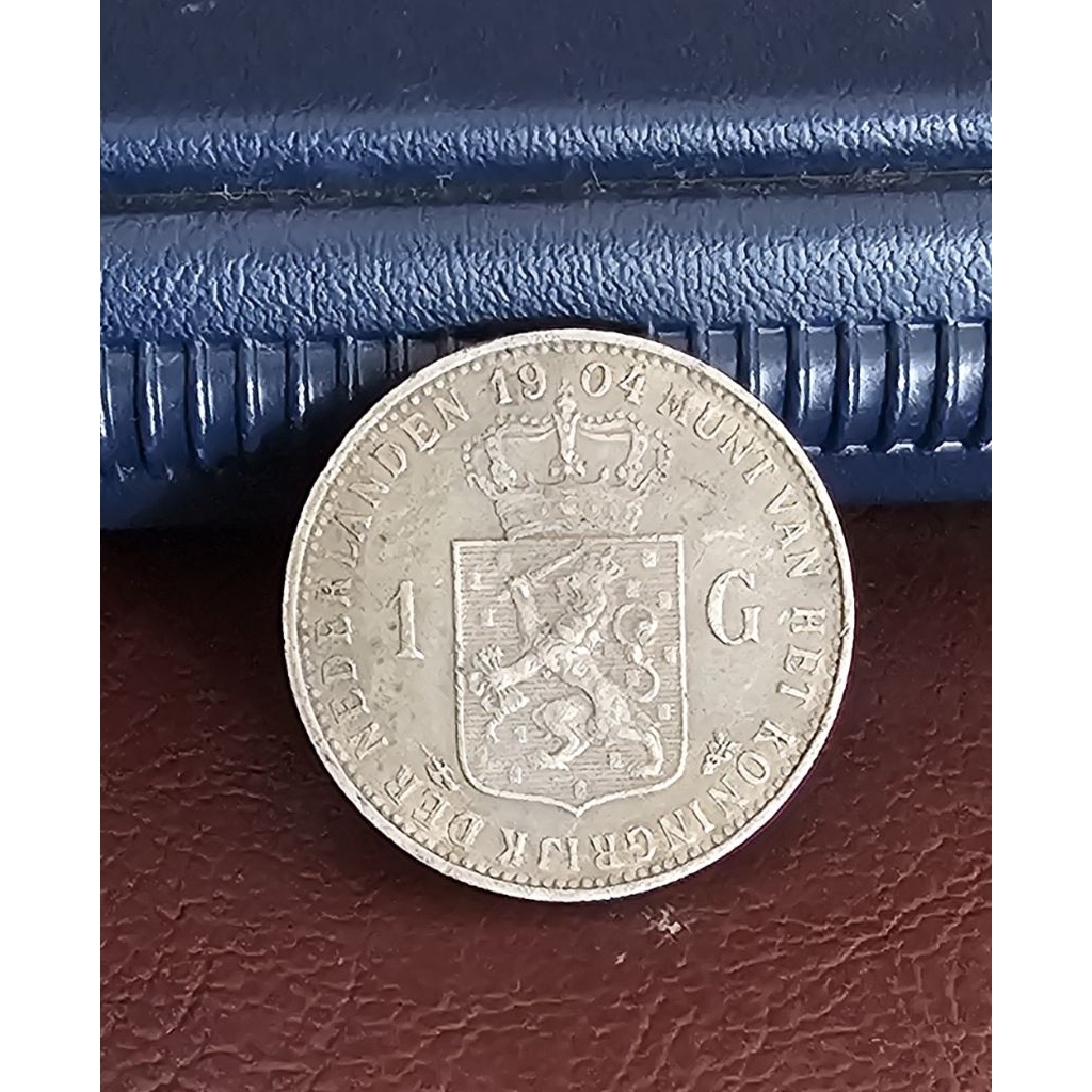 koin kuno, koin perak 1 gulden Wilhelmina Crown tahun 1904