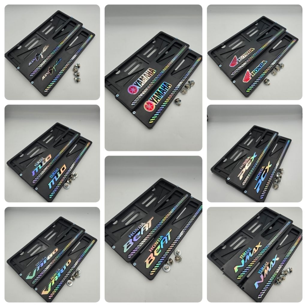 1 Pasang Dudukan Plat Nomor Motor List Karbon Plus Stiker Hologram Yamaha Universal - Cover Plat Nom