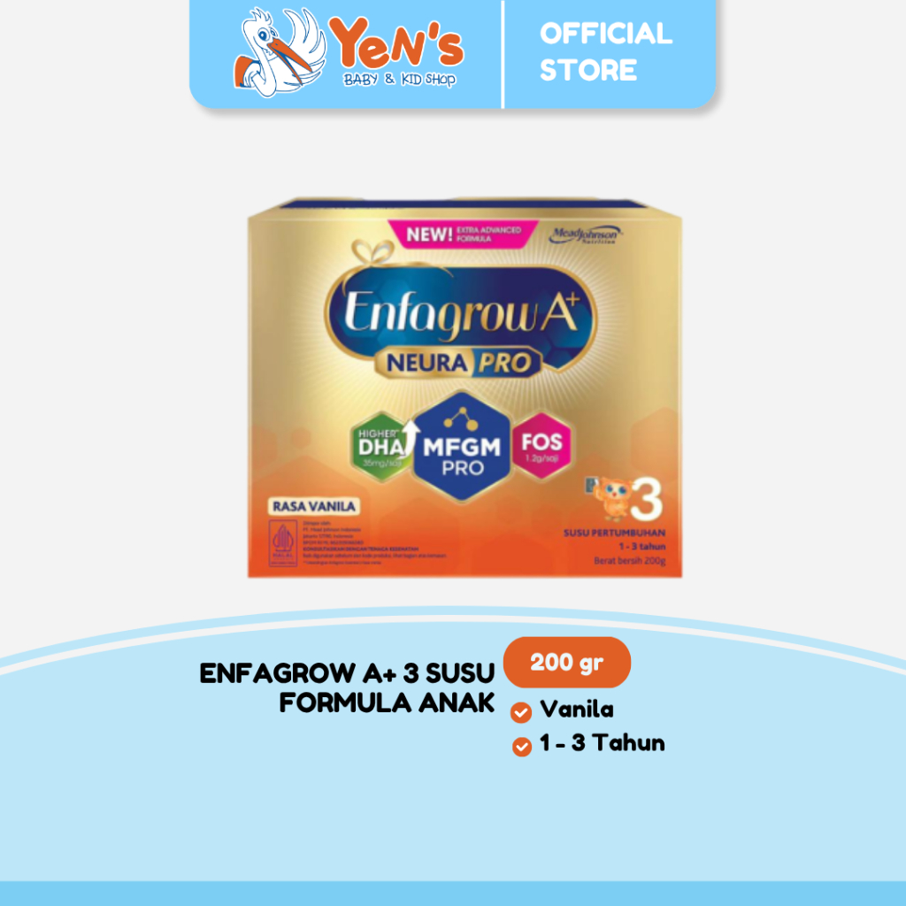 Enfagrow A+ 3 Susu Formula Anak 1 - 3 Tahun Vanila 200 gr Higher DHA 35mg/saji