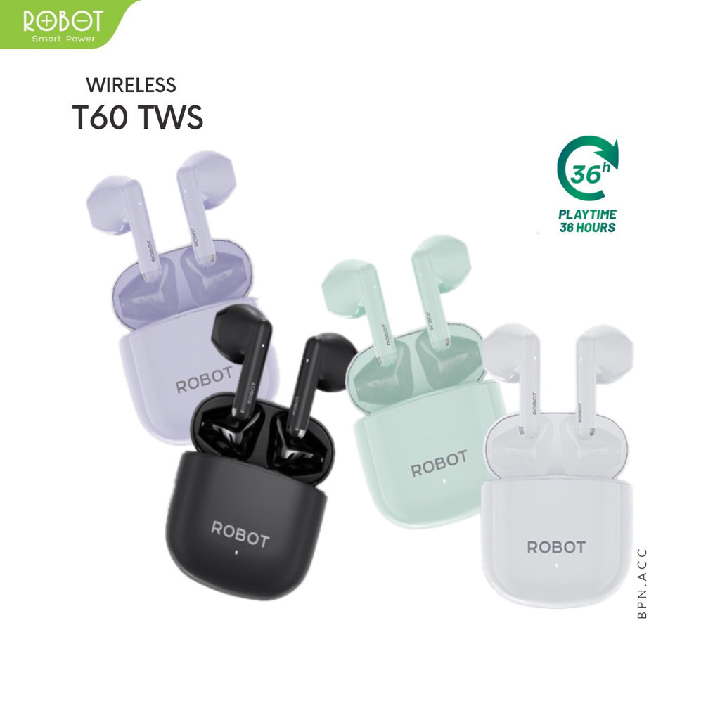 TWS T60 HENSET HEADSET BLUETOOTH ROBOT WIRELESS EARPHONE AIRBUDS T60 HF BLUETOOTH