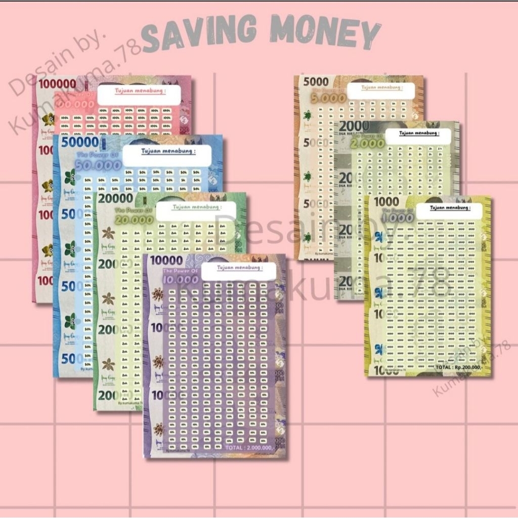 

Tantangan menabung The power of money saving challege isi kertas binder A6 - 6 lubang/kertas binder A5