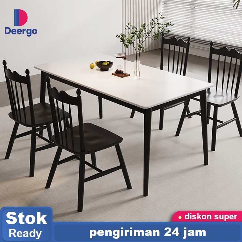 DEERGO Meja Makan Kayu/Meja Makan Marmer/Dining Table Minimalis/Meja Makan Cafe/Meja Kitchen Bar