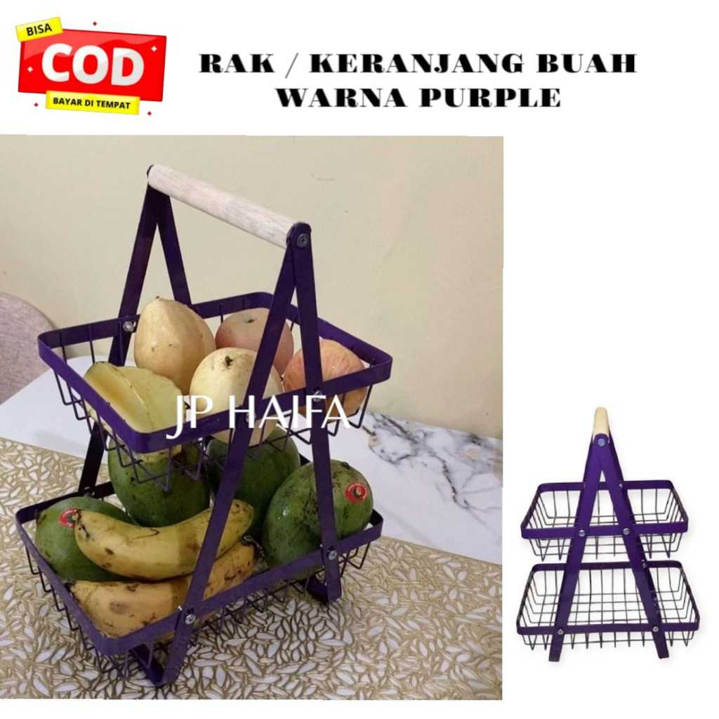 Rak / keranjang buah besi sgitiga susun 2 warna purple