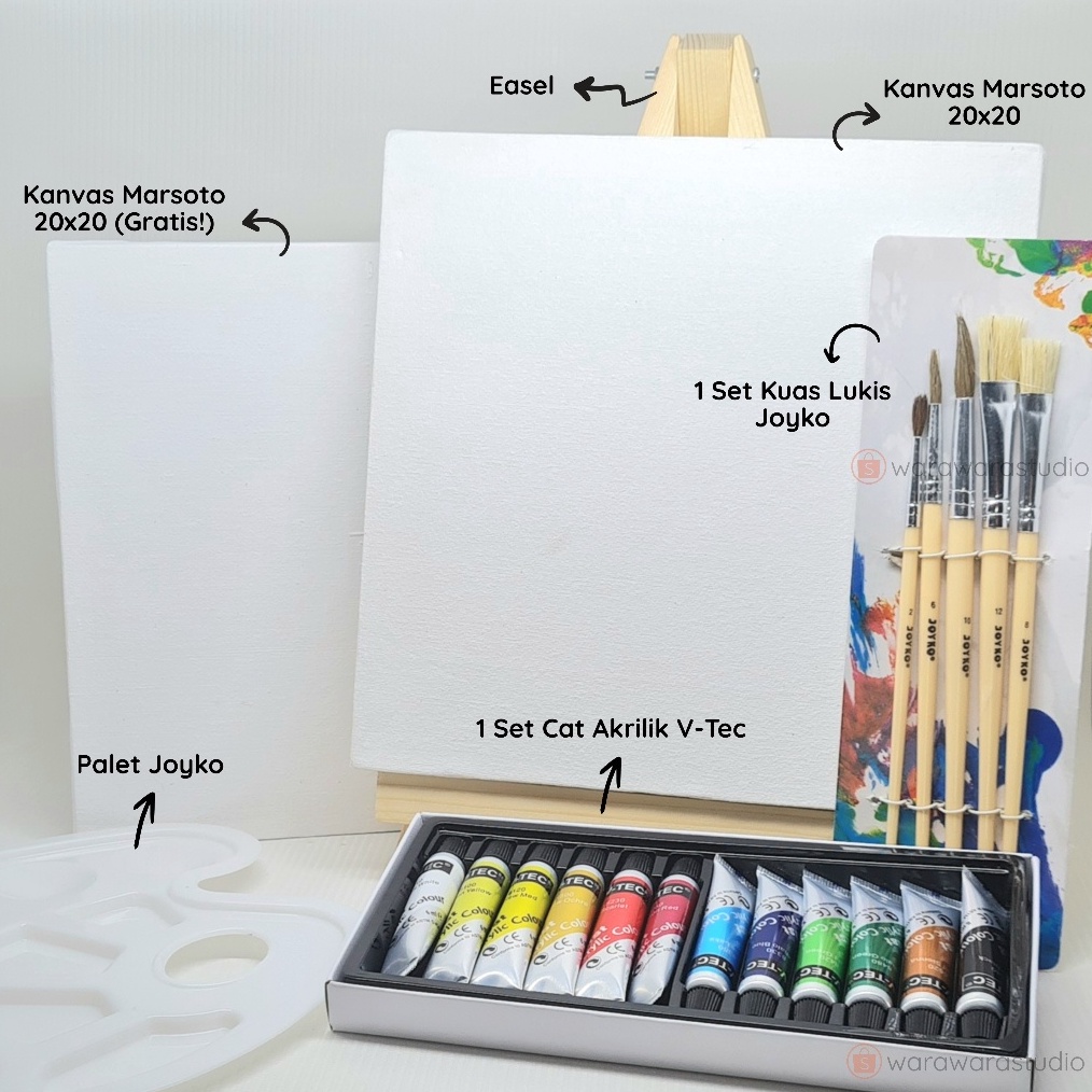 

KODE R2I Paket Melukis Painting Kit Lengkap Premium 1 Kanvas 2x2 Easel Cat Akrilik Palet Kuas BEST VALUE