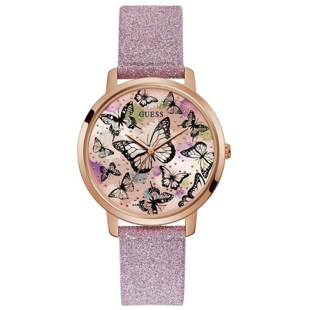 Jam Guess Pink Dial Pink Leather Strap