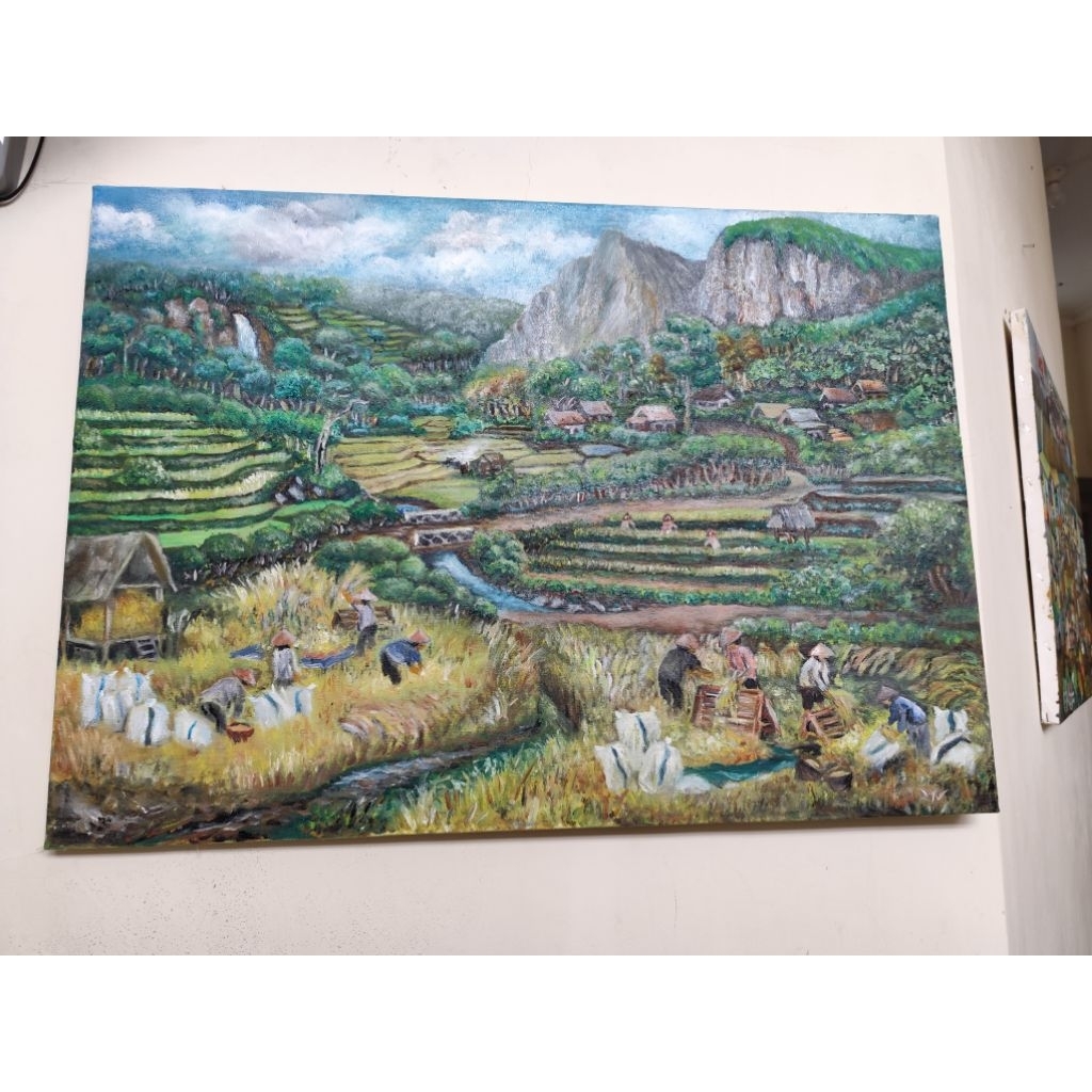 Lukisan Sawah Panen Raya