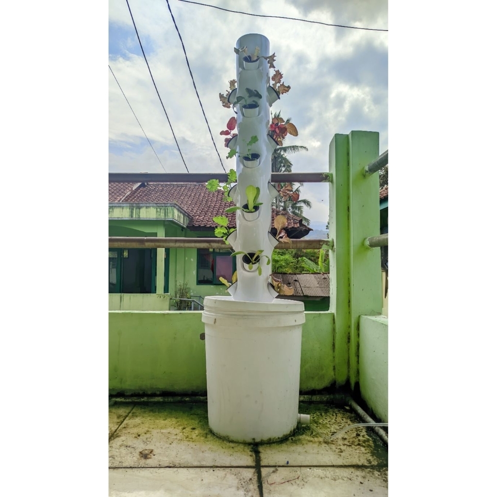 Tower Hidroponik/ Hidroponik Vertikal / Tower Planter Sistem Pompa Geyser Paling Hemat Listrik