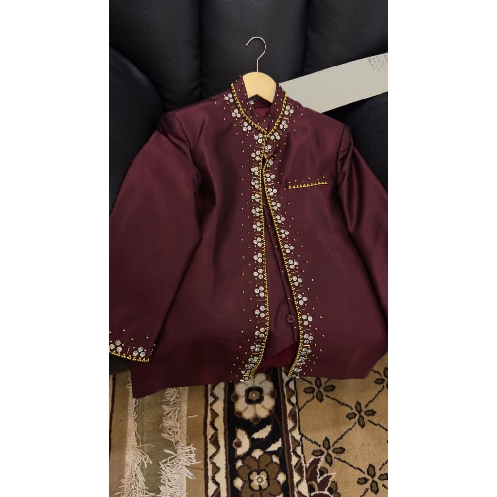 BAJU BESKAP PENGANTIN PRIA MODERN AB ADAT SUNDA JAWA FREE BORO-BORO SABUK WOOL AND SILK