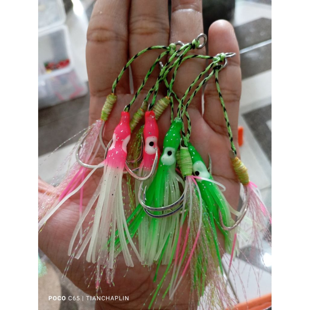 jig Assist hook iseama untuk jig 40-100 gram  menyala dalam gelap