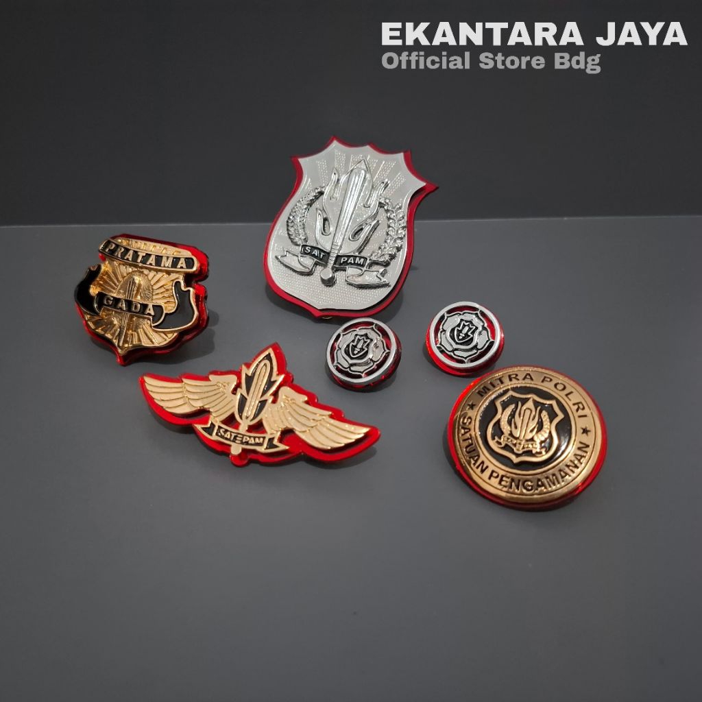 Set Atribut Pin Kewenangan Lencana Satpam Cor Silver -  Pin Gada Pratama - Pin Mitra Polri Full Mika