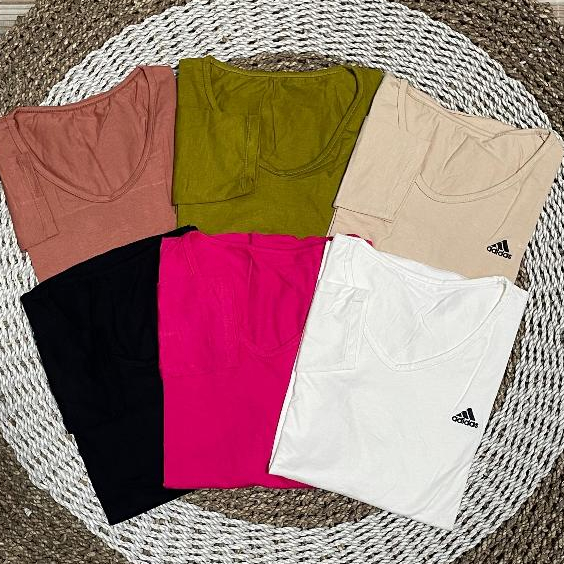 Kaos Oval Wanita V Neck Lengan Tangan 3/4 Belah Samping