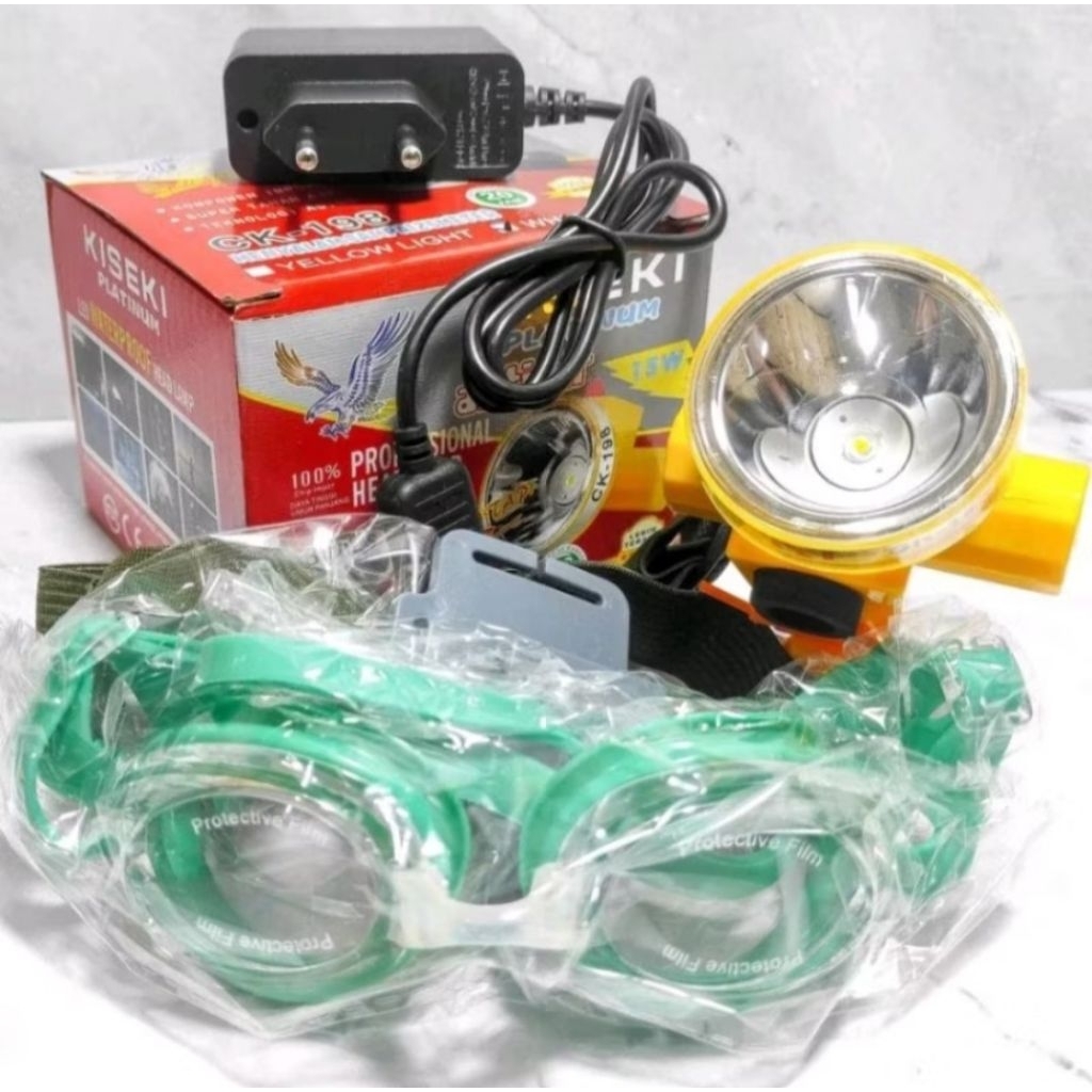Senter kepala selam KISEKI CK-198 15Watt original | senter kepala super terang anti air cas recharge