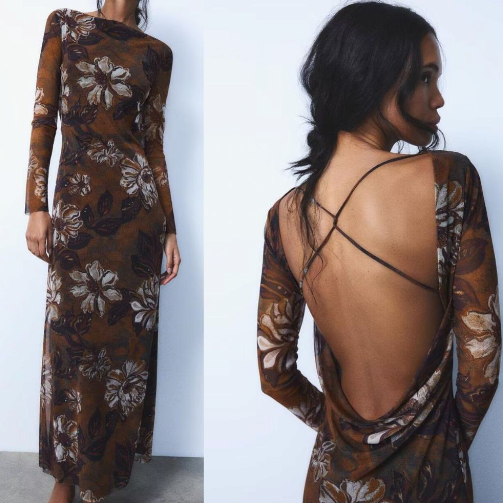 MOVYN - Dress 77137/maxi dres motif flower lengan panjang/dress summer/dress pantai korean style