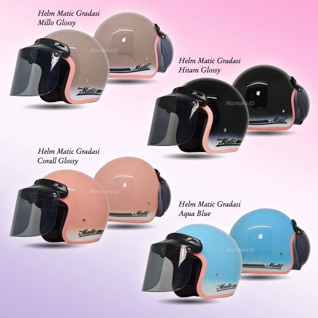 Helm Bogo Wanita Garis Gradasi List Pink Motorcycle SNI