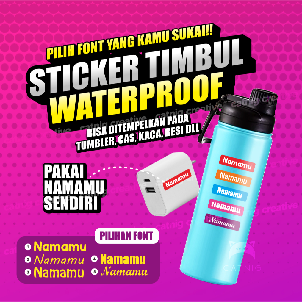 

100 PCS Sticker custom nama font sendiri stiker perabotan sticker tumbler stiker timbul waterproof