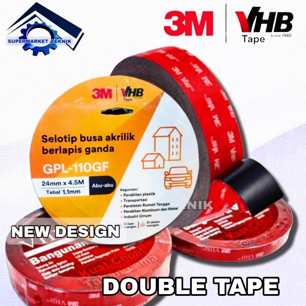 Isolasi Bolak Balik Double Tape 3M VHB 12 24 Merah Original Made in USA 12mm 24mm