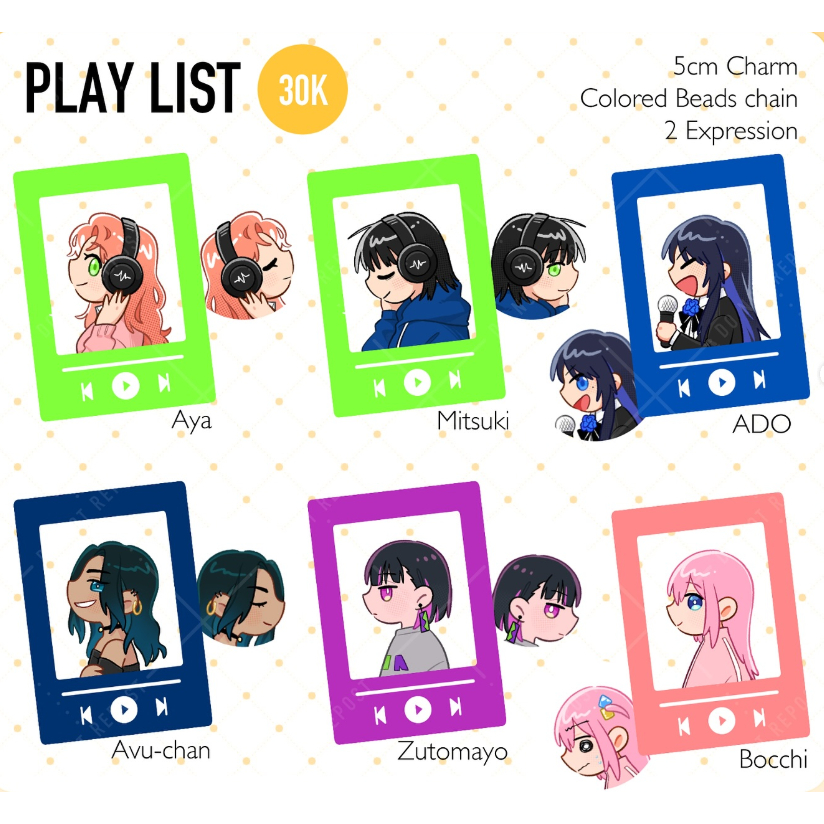 Play List Jpop Keychain [Green Yuri, ADO, Queen Bee, Zutomayo, Bocchi the Rock]