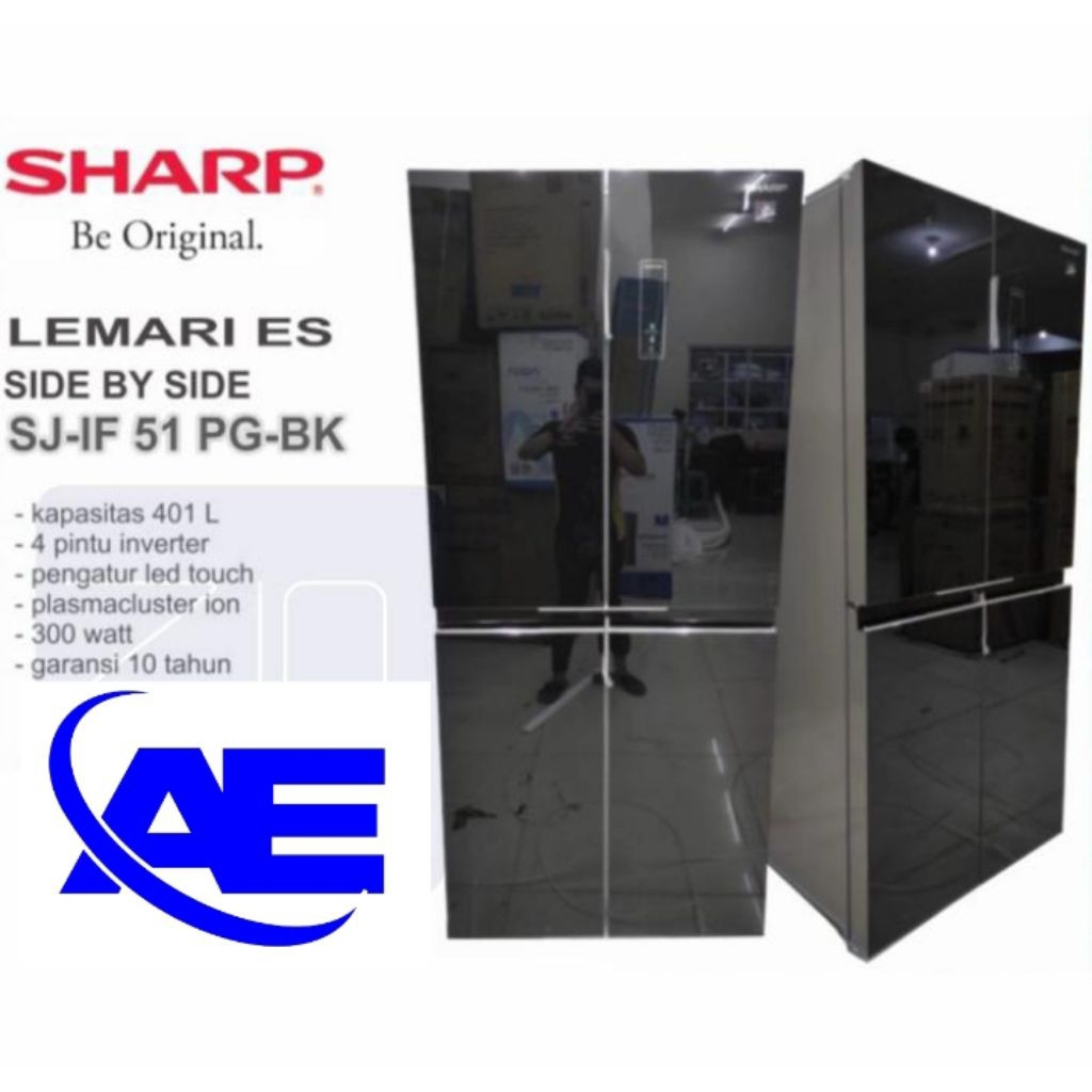 KULKAS SHARP SBS SJ-IF51PG-BK GLASS DOOR 4PINTU