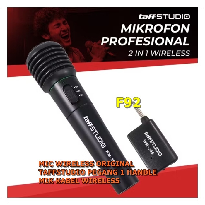 F92 MIC WIRELESS ORIGINAL TAFFSTUDIO PEGANG 1 HANDLE MIK KABEL WIRELESS SINGLE MIX WIRELES MIKROPHO