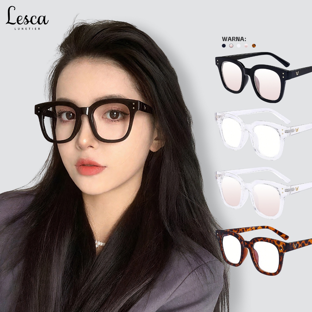 Lesca Kacamata Pria Wanita Lensa Anti Rariasi Frame Tebal / Kacamata Kotak Kekinian Stylish
