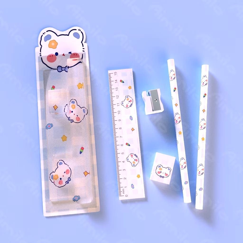 

5in1 Pensil Set Alat Tulis Anak Lucu dan Penghapus Tempat Pensil Buku Tulis Sekolah