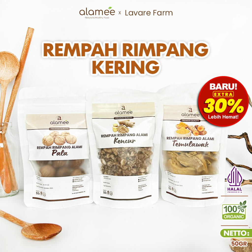 

ALAMEE Bumbu Dapur Rempah Kering 50gr Temulawak Jahe Kapulaga Ketumbar Lengkuas Kayu Manis Cengkeh BUMA