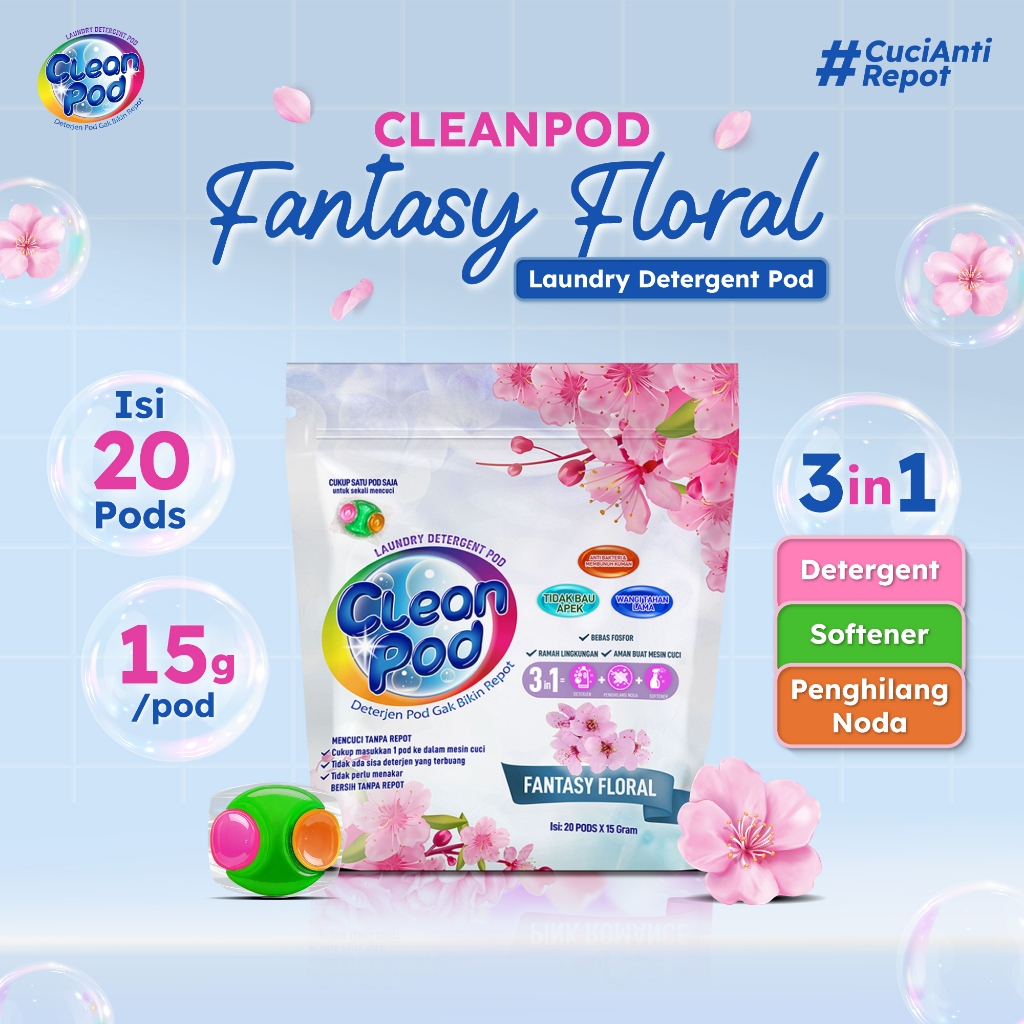 [ CLEANPOD ] CleanPod Fantasy Floral Scent Laundry Detergent Pods (1 Pack 20 Pods x 15 Gr)