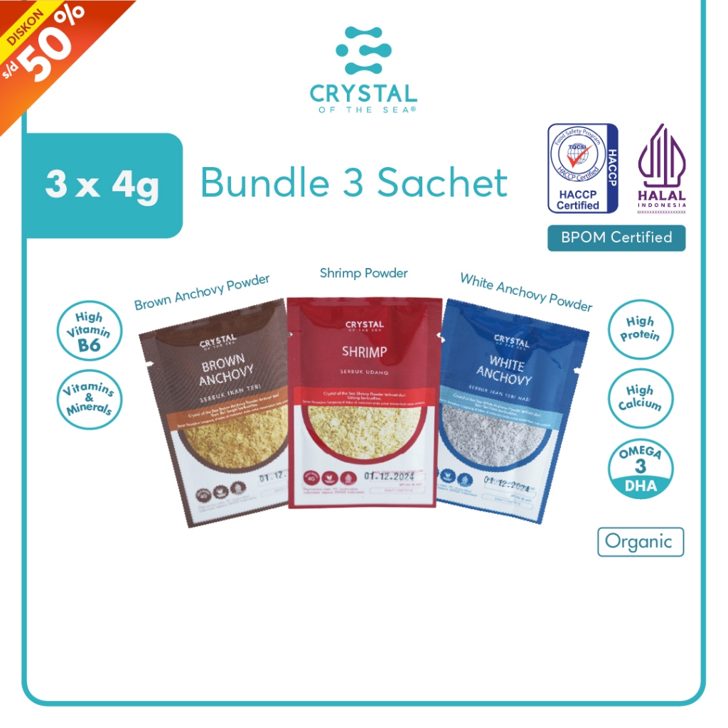 

Crystal of the Sea - Bundle 3 Food Powder Sachet (@4GR) Bubuk Ikan Teri Nasi Bubuk Udang Rebon Bubuk