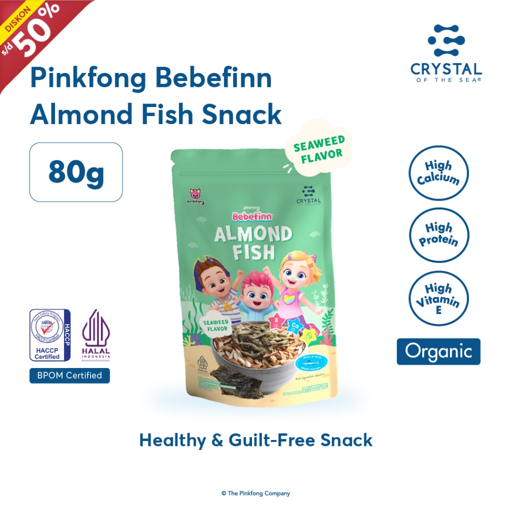 

NO_MORE CRYSTAL OF THE SEA Pinkfong Bebefinn Almond Fish Snack Keripik Ikan Teri Kacang Almond Halal