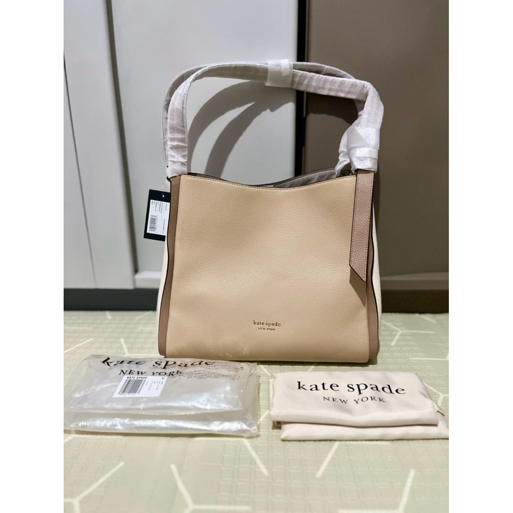 Kate Spade KS Knott Colorblock Large Shoulder Bag Warm Stone retail butik not preloved