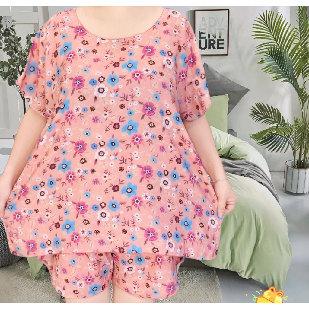 hu7 Setelan baju tidur jumbo wanita setelan baju tidur jumbo wanita size XXXXL jumbo Ld 143 cm bahan