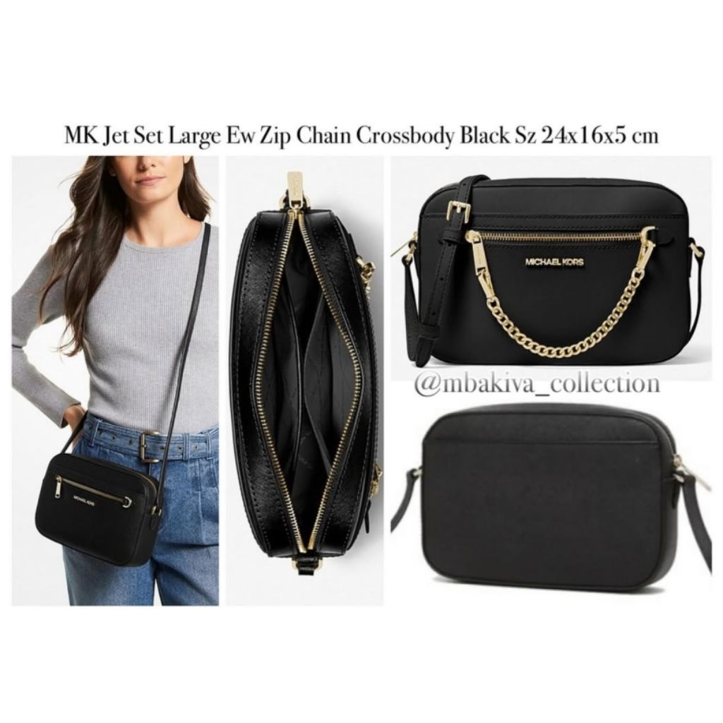 MK Jet Set Large Ew Zip Chain Crossbody Black