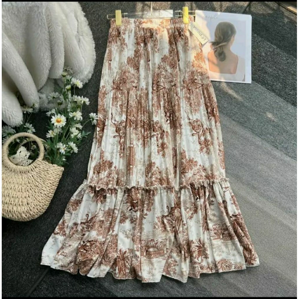 Rok Plisket susun motif//pakaian muslim//bawahan wanita