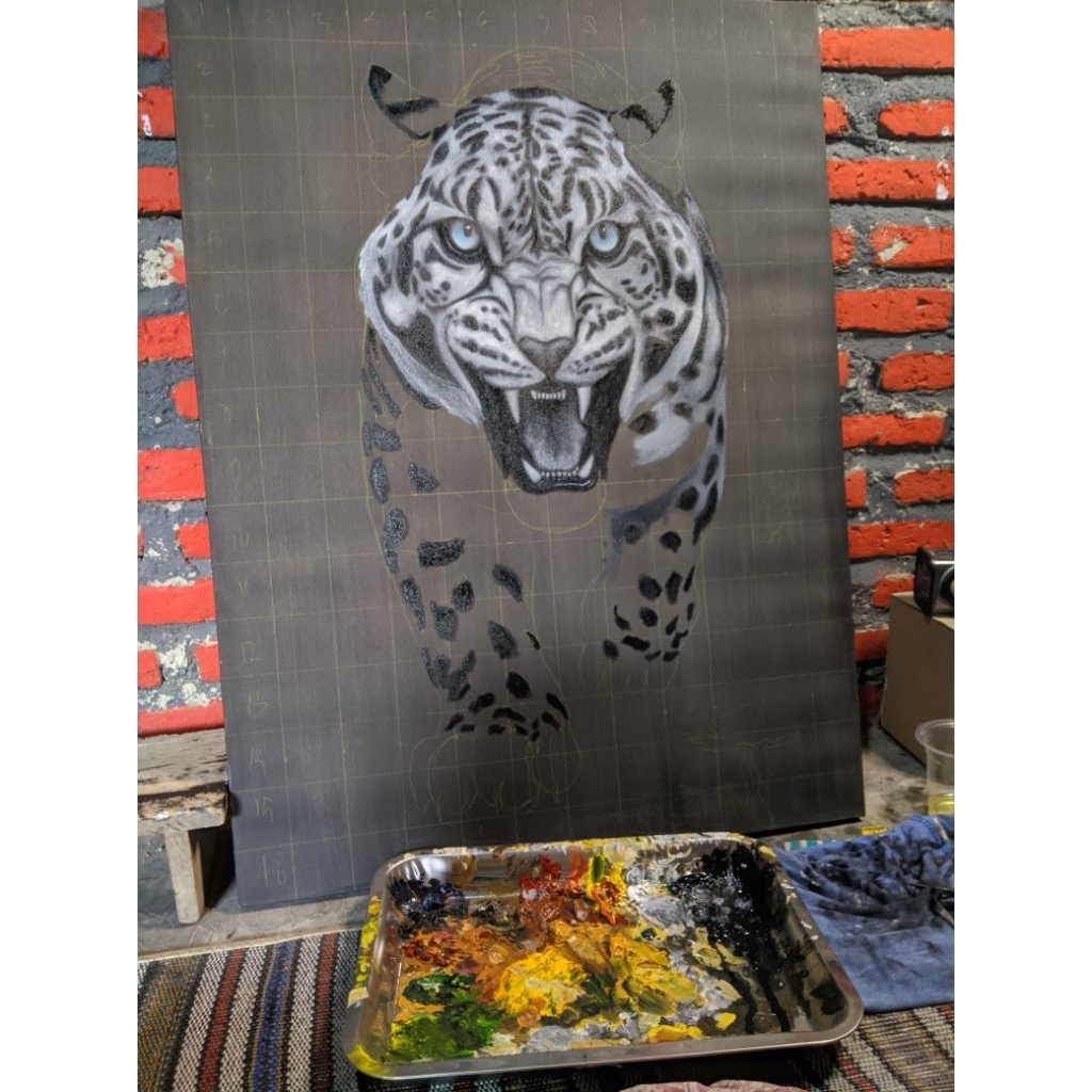 LUKISAN HARIMAU PUTIH ASLI KARYA TANGAN