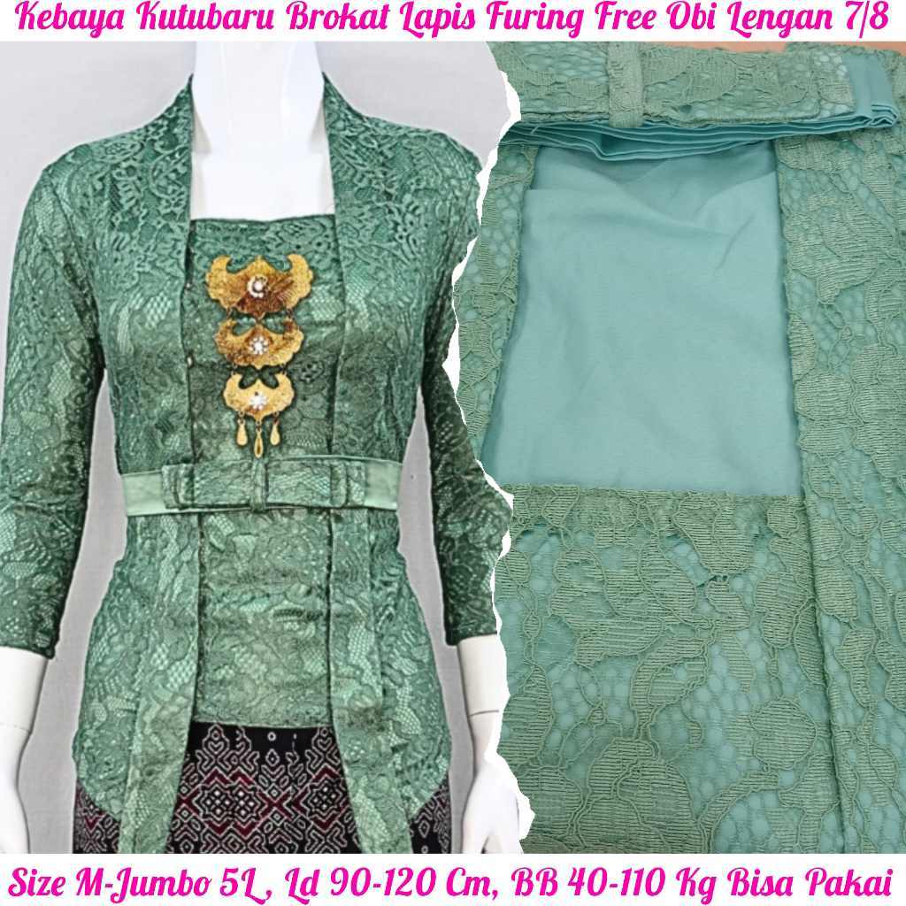 Kebaya Modern Medan HIJAU WARDAH LIMITED ATASAN KEBAYA KUTUBARU FREE OBI LENGAN 7/8 BAHAN BROKAT SEM