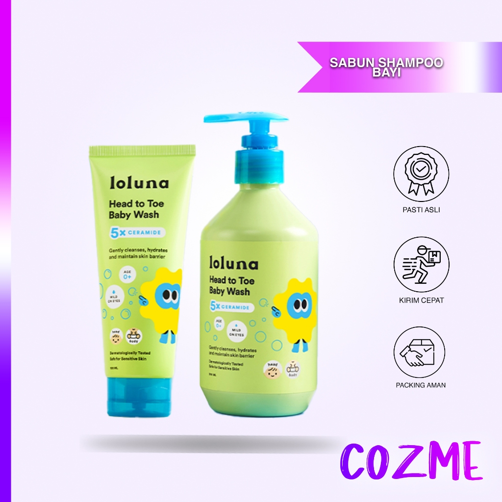 LOLUNA Head to Toe Baby Wash | Sabun Shampoo Mandi Perawatan Kulit Bayi dan Anak 5x Ceramide