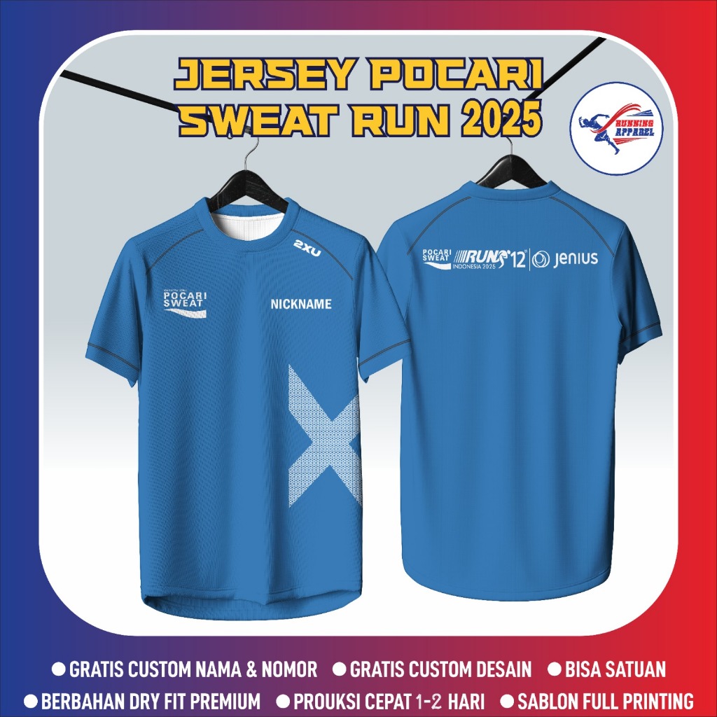 Jersey Lari Pria Wanita POCARI SWEAT RUN 2025 - Baju Olahraga Running 2XU Dryfit Full Printing