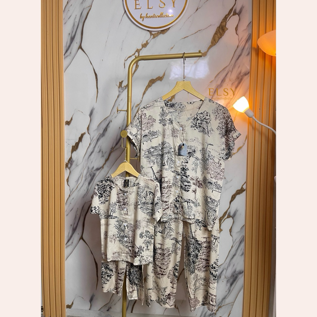 One set couple setelan piyama ibu dan anak bahan rayon