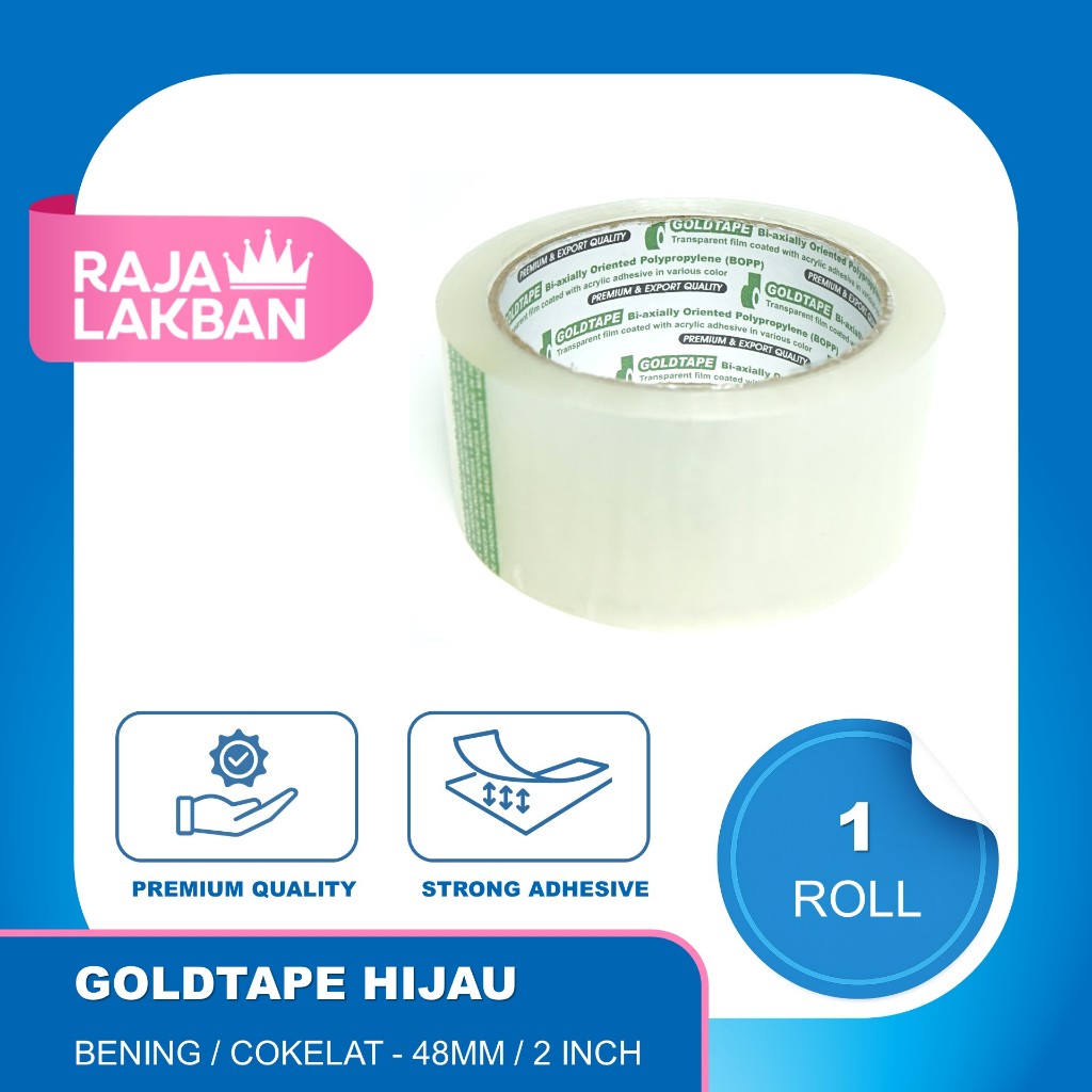 

Plakban Lakban Bening OPP Goldtape Core Hijau 2 inch 48mm 80 Yard - Bening & Coklat - Roll