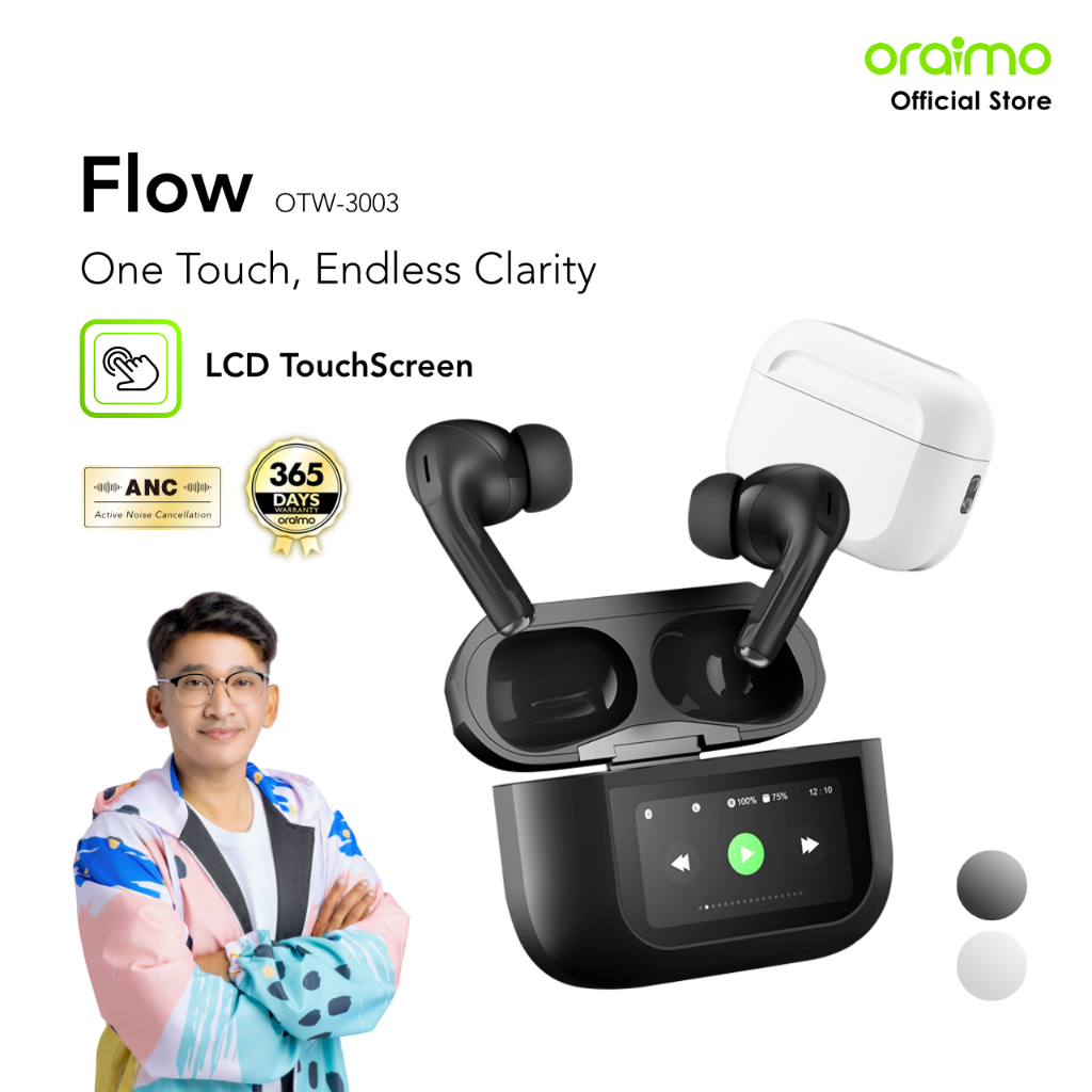 (Exclusive Ruben Onsu) oraimo Flow OTW-3003 Stereo Nirkabel Sesungguhnya V5.3 ENC IPX4 Headset Super