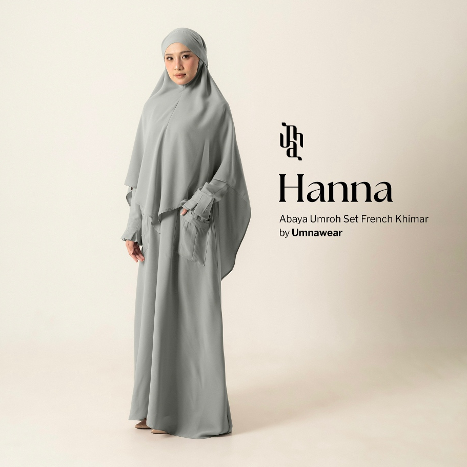 Hanna Abaya Set Khiban Khimar Bandana Bahan Natail Gamis Pergelangan Rempel Syari Umroh Lebaran By U